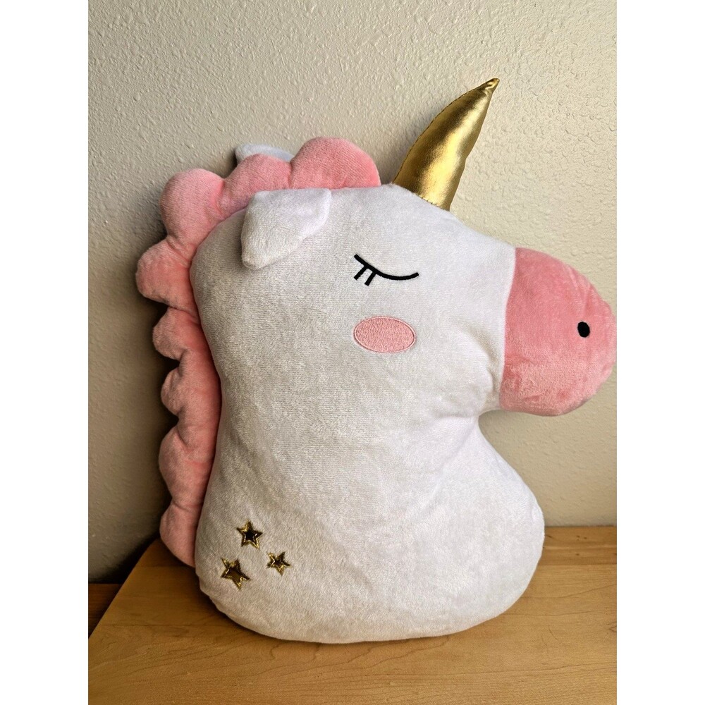 Large Unicorn Plush Stuffed Animal Pillow Pink White Gold Horn 16.5" Soft Cute